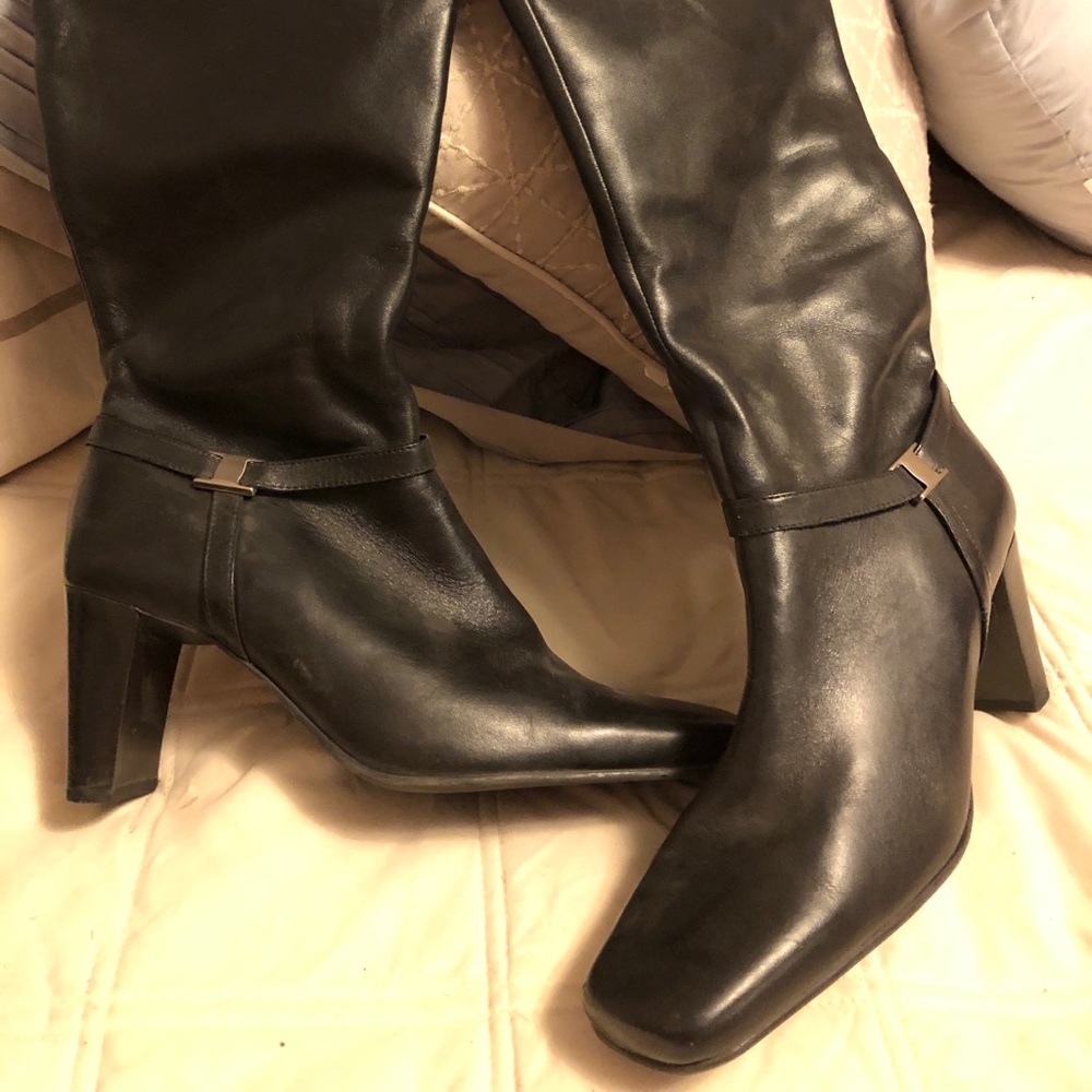 Black smooth (and very soft) leather dress boots.